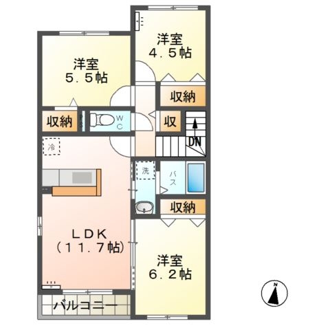 高尾崎 NEW TOWN　La・Ｔｅｒｒｅ D 2階の物件の間取図