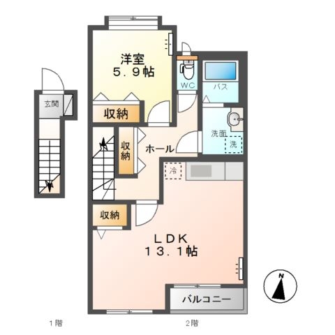 高尾崎 NEW TOWN　La・Ｔｅｒｒｅ E 2階の物件の間取図