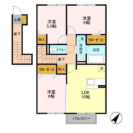 サンライズＹＡＭＡＴＯ　A 2階の物件の間取図