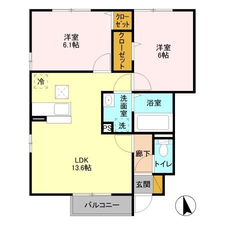 ディアマント　C 1階の物件の間取図