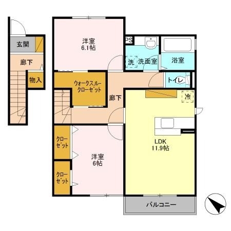 ヴェスタ　A 2階の物件の間取図