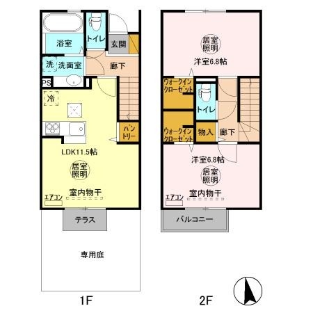 レガート知手　A 1階の物件の間取図